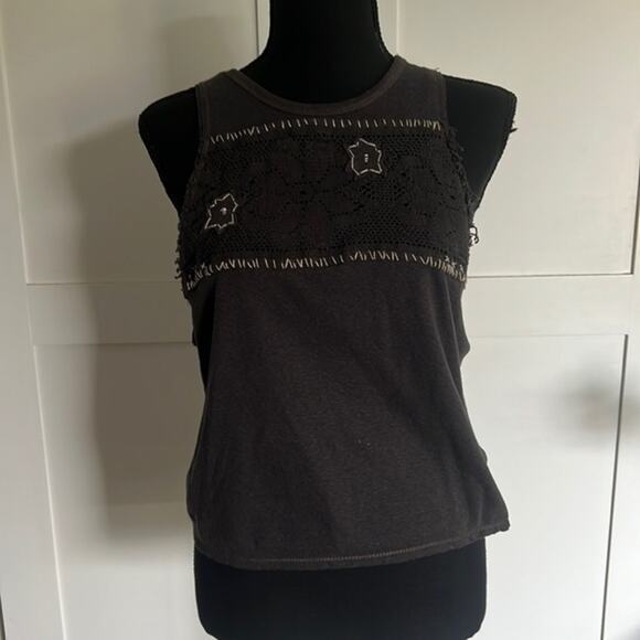Free People We The Free Charcoal Tank Top with Flower Embroidered Details -Small - Picture 4 of 11